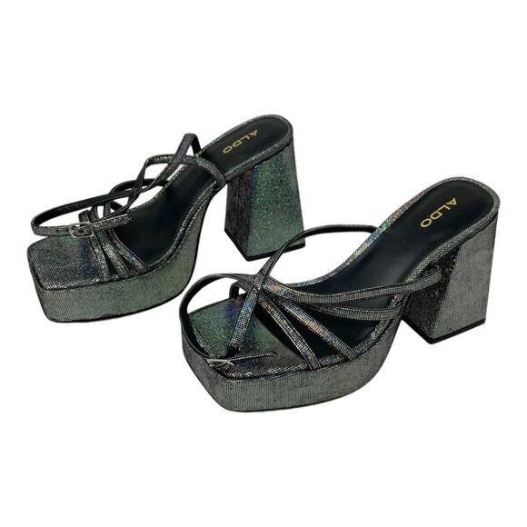 Aldo Landabriver Strappy Heeled Platform Sandal Black Metallic Size 8.5 NWT $110 - Picture 4 of 7